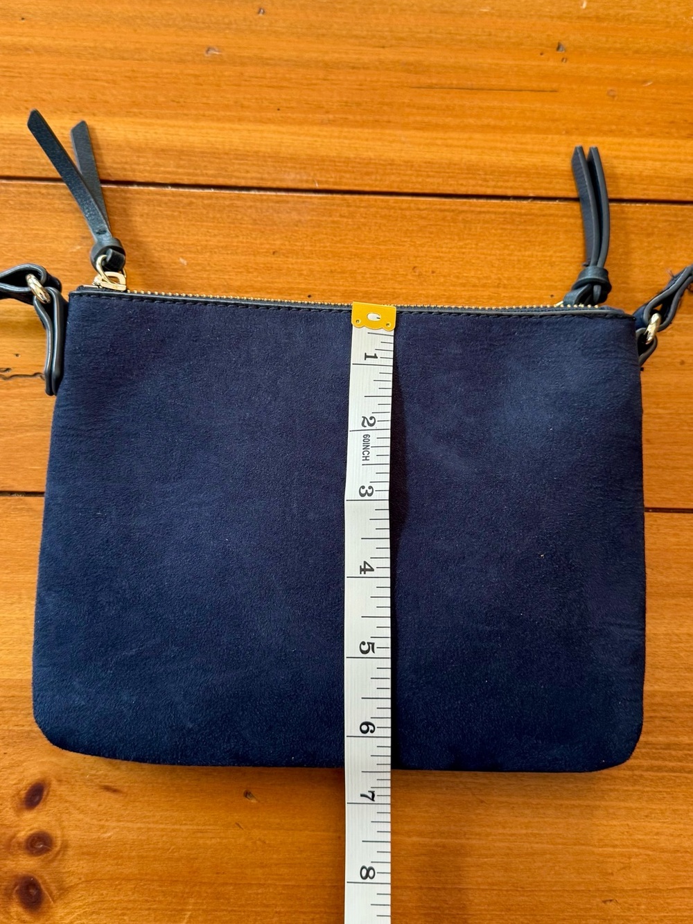 VINTAGE Y2K Gap Double Compartment Navy Blue Leather/Suede Crossbody Purse - Picture 8 of 9